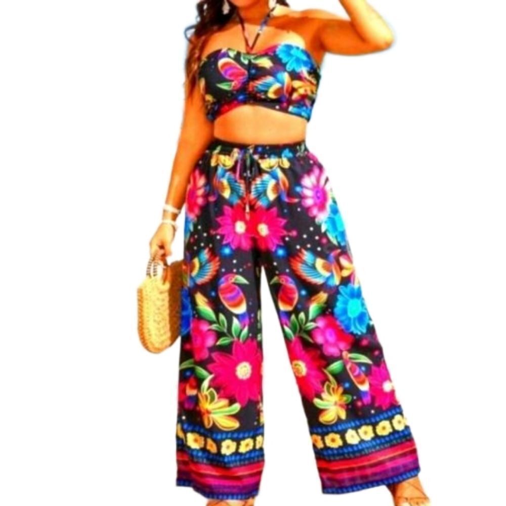 Beautiful floral print two piece Halter neck pant set sz 4x